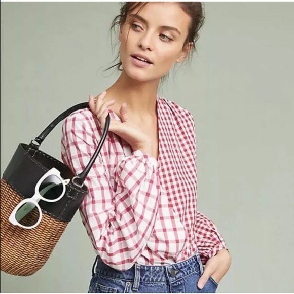 Anthropologie Child of the Universe Mixed Plaid Print Bodysuit Blouse Size Small - Picture 1 of 11